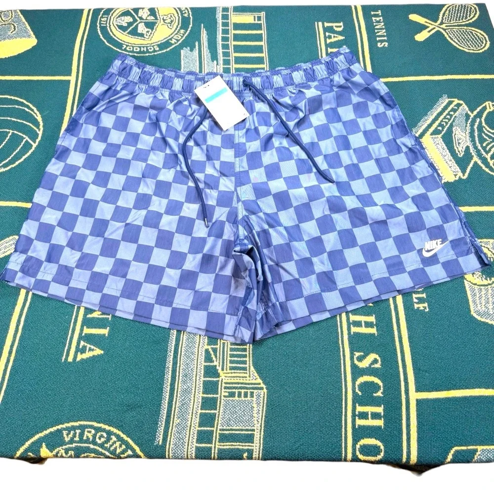 NWT Nike Club Flow Shorts Mens XL Blue Checkered Nylon 6
